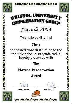 Award certificate