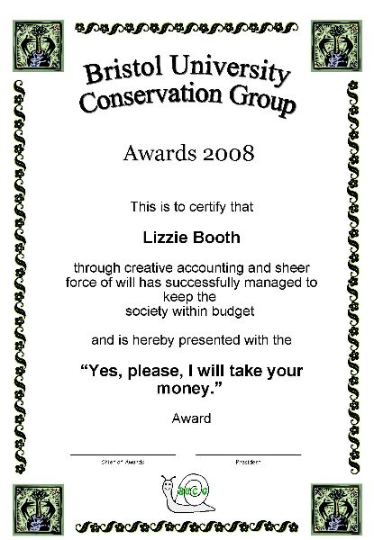 Award 
certificate