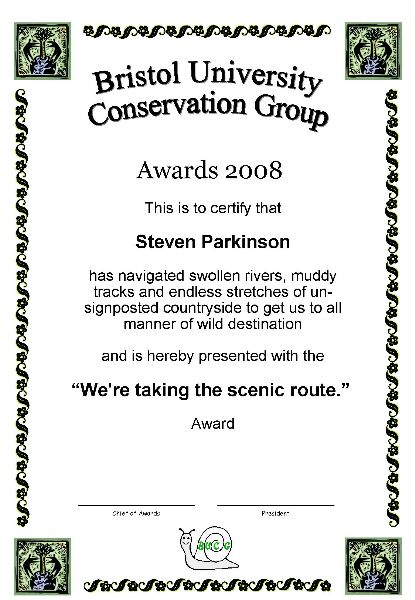 Award 
certificate