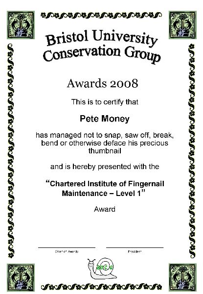 Award 
certificate