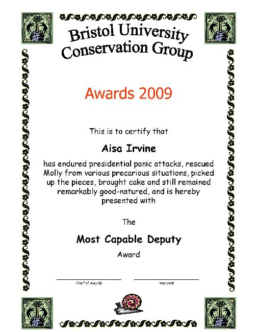 Award 
certificate