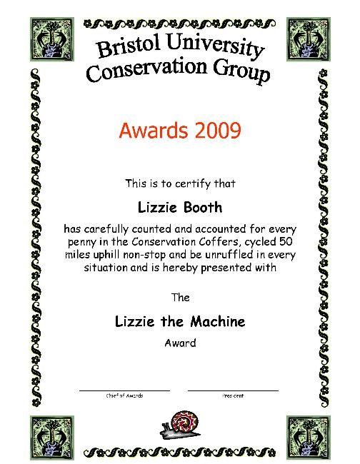 Award 
certificate