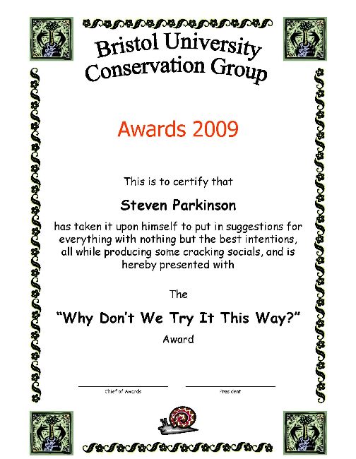 Award 
certificate