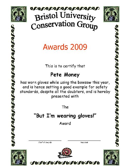 Award 
certificate