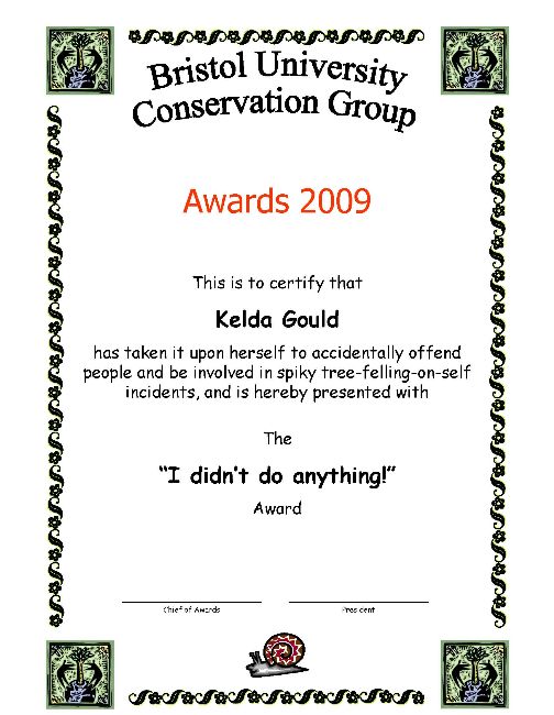 Award 
certificate