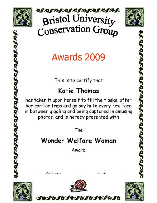 Award 
certificate