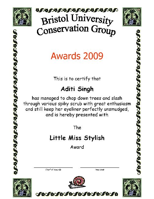 Award 
certificate