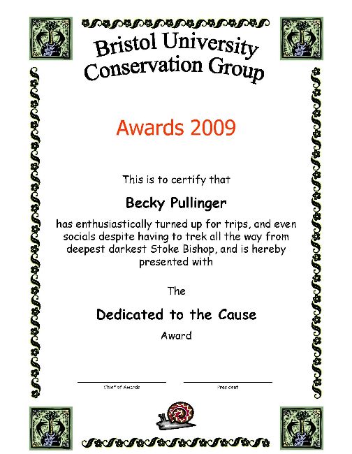 Award 
certificate