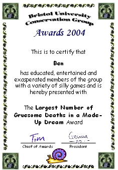 Award certificate