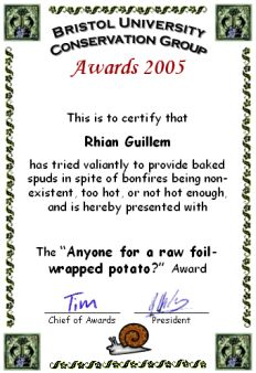 Award 
certificate