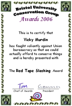 Award 
certificate