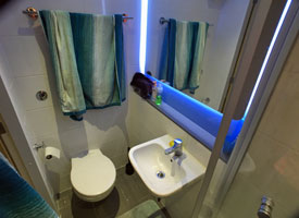 Bathroom, with toilet, sink and shower