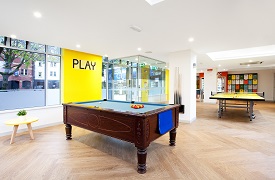 Social space, showing a pool table and table tennis table