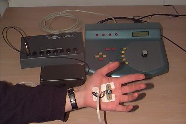 Soundbeam, Switchbox (i/o connector), early EMG sensor and signal processing box