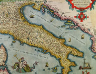 Map of Italy from the 1574 edition of the great atlas compiled by Abraham Ortelius