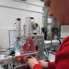 A research fellow using the Radiocarbon Accelerated Mass Spectrometer.