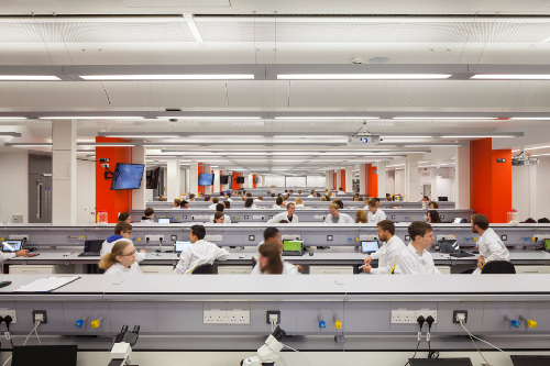 A wide shot of the Biology teaching labs interior.