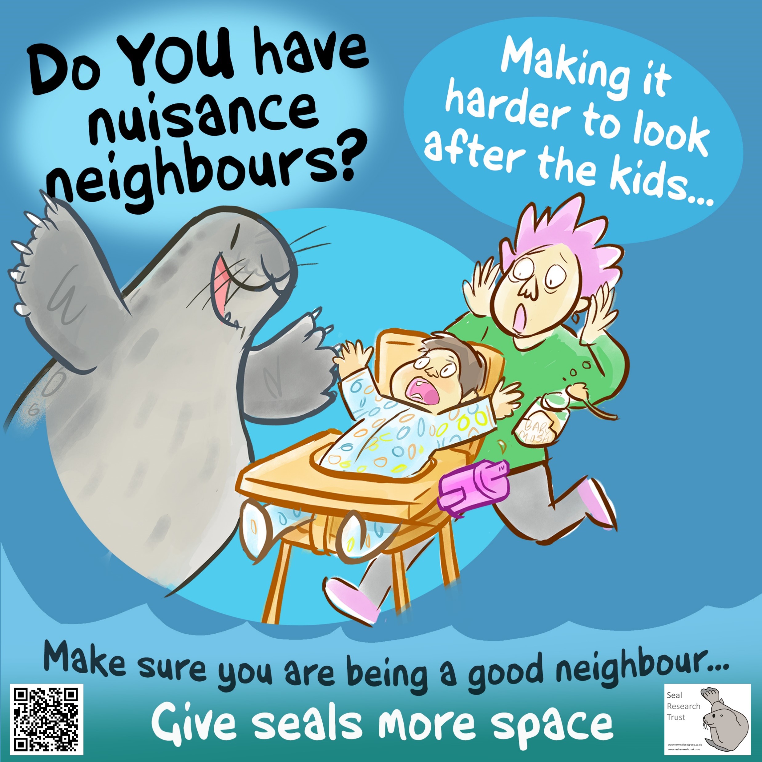 A social media graphic encouraging people to be better neighbours when it comes to having children near seals