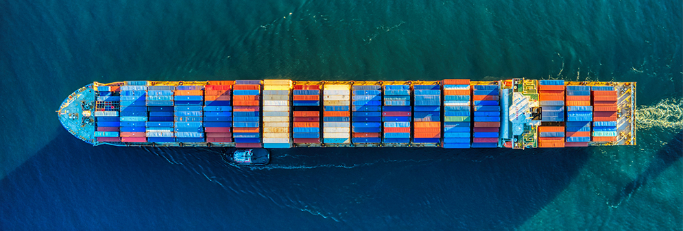 Aerial view of a cargo ship