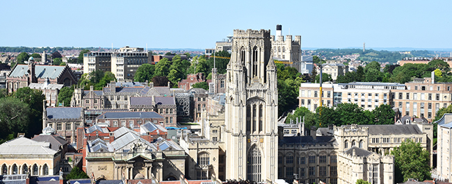 Image of a Bristol skyline featuring the Wills Memorial Building