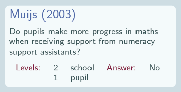 Muijs (2003), Do pupils make more progress in maths when receiving support from numeracy support assistants? - see text below for further details