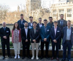 Photo of the CoSEM CDT22 cohort with Prof. Eichhorn and Prof. Hamerton with the Wills Memorial Building in the background