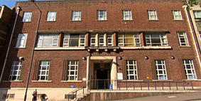 The front of the University of Bristol Dental Hospital viewed from Lower Maudlin Street