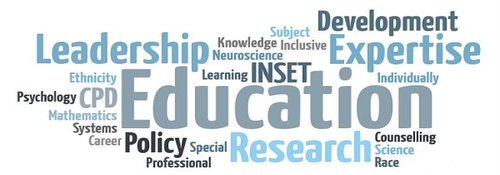 Tag cloud of words related to Continuing Professional Development such as Education, Policy, Leadership and Expertise