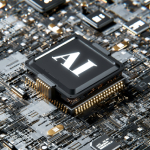 Chip with AI label on a circuit board