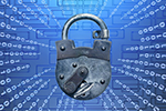 Graphic design of padlock with radiating binary digits