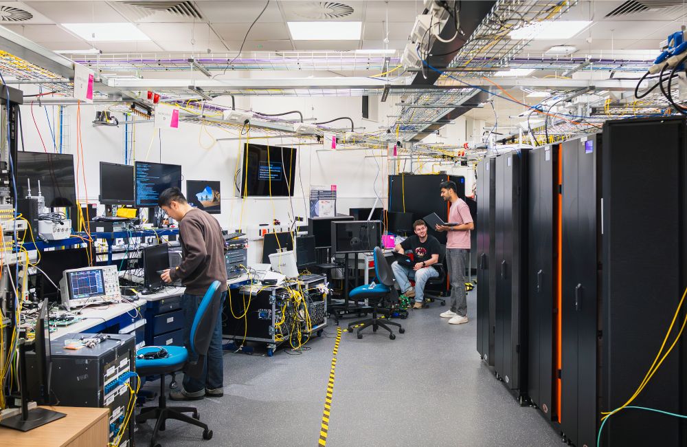 Three students working in the Smart Internet Lab