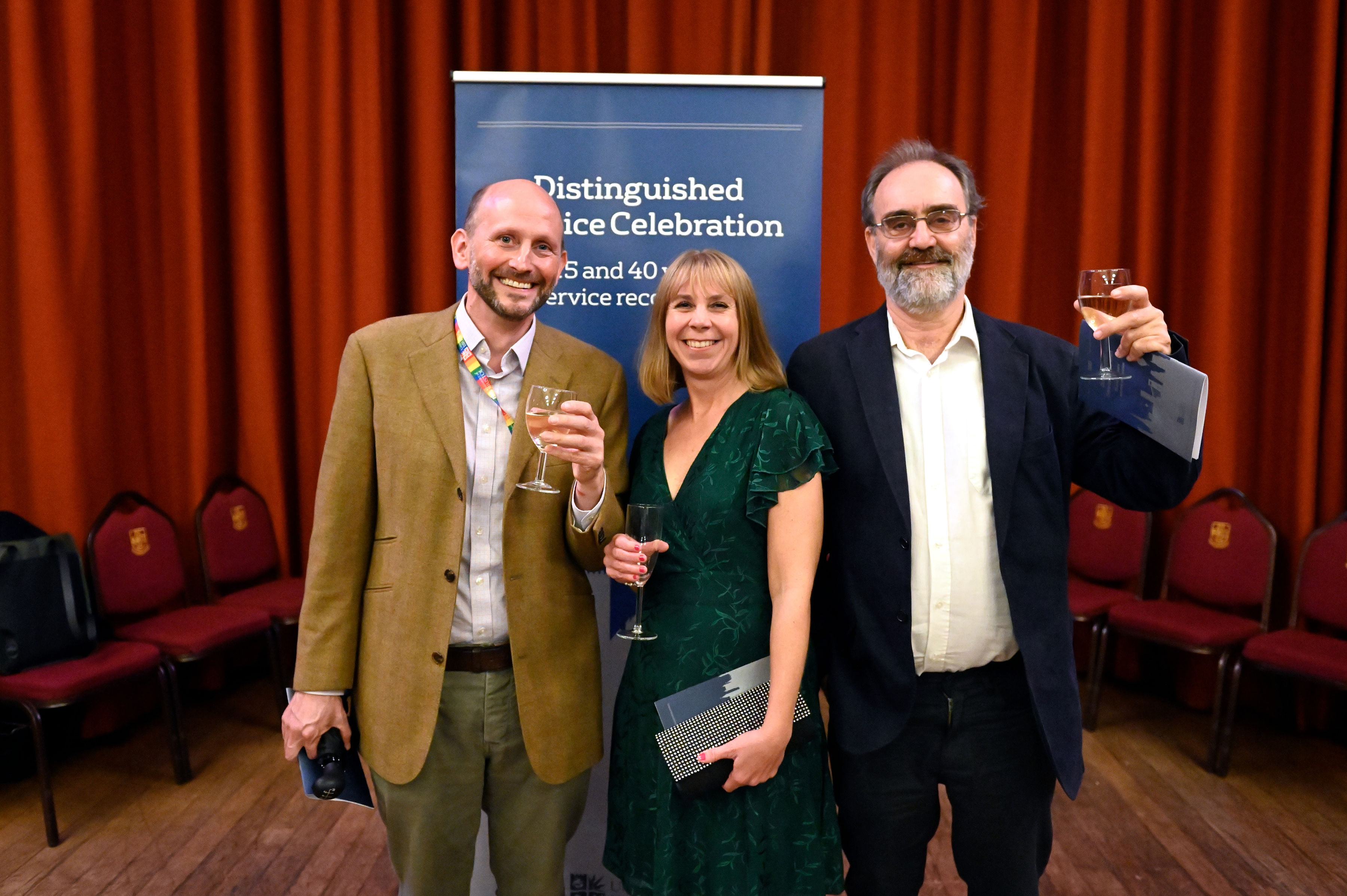 Professor Iain Gilchrist and Professor Jeff Bowers celebrating at the event with Charlotte Powell