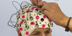 Participant participating in an EEG Study