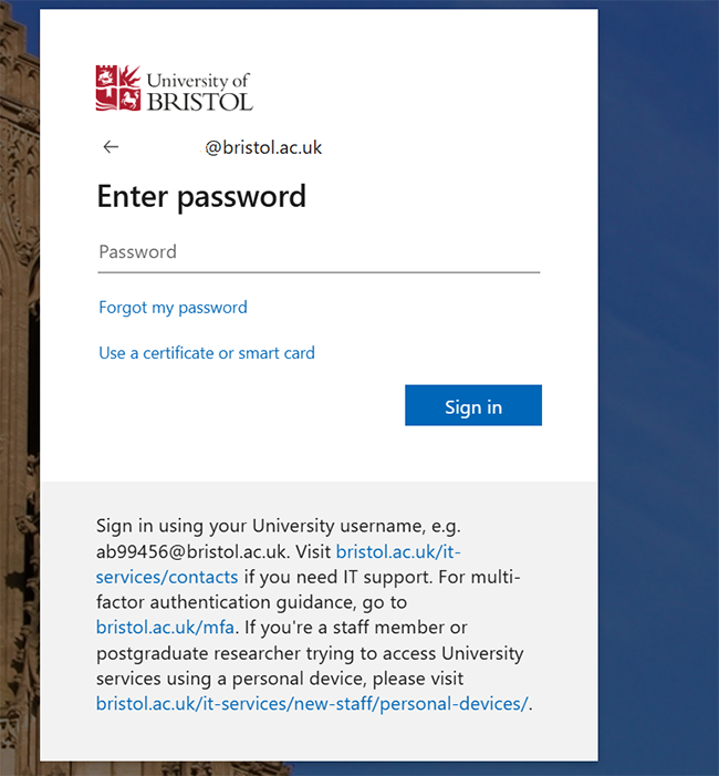 Sign-in screen that says