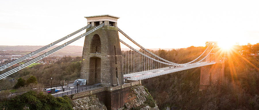 Clifton Suspension Bridge at sunset.