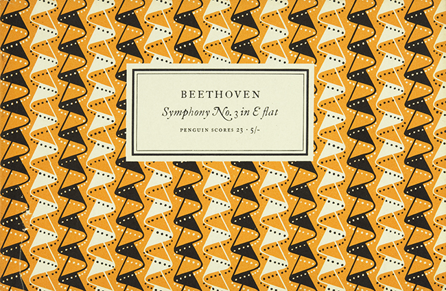 Front cover of Beethoven Symphony number 3 in E flat showing title and decorative background.