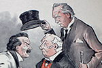 Cartoon caricature of politicians debating 