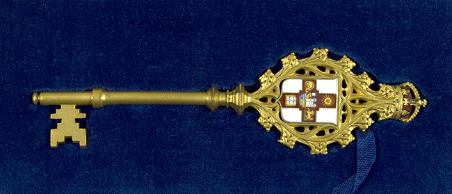 A large ceremonial key.