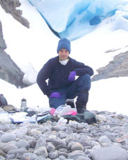 Dr Dave Cullen collecting samples from a glacier, to better understand how to detect life on Mars.