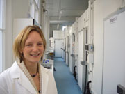 Dr Jemma Wadham in the LOWTEX facility. Walk-in freezers are a central component of LOWTEX and will be used for large scale sample storage and novel experiments on ice.