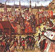 The Capture of Jerusalem during the First Crusade, 1099, from a medieval manuscript