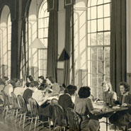 Students in the 1940s eating dinner in the dining room, Manor Hall