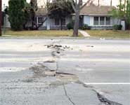 Street damage after the Northridge Earthquake of January 17, 1994