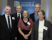 Left to right: award recipients John Skinner, Professor Rodney Sampson, Professor John Steeds and Elaine Anderson, pictured with University Chancellor The Right Honourable Baroness Hale of Richmond (centre)