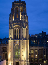 Image of the Wills Memorial Building at night.