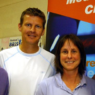 Steve Cram with Claire Callaghan, Manager of the University’s Sports Medicine Clinic