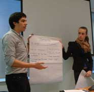 Team members Charlie Robinson (left) and Ali Wallace present the winning ideas