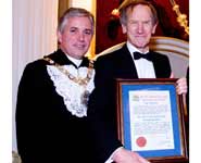 The Lord Mayor of London, Nick Anstee and Professor Martin Lowson with the Aviva Award