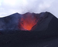 An image of the volcano in Iceland before the explosive phase when the volcano was erupting lava, not ash