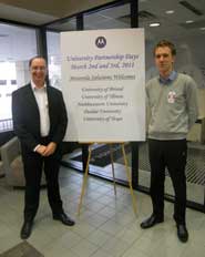 Professor Andrew Nix (left) and David Halls prepare for their presentation at Motorola’s ‘University Partnership’ conference